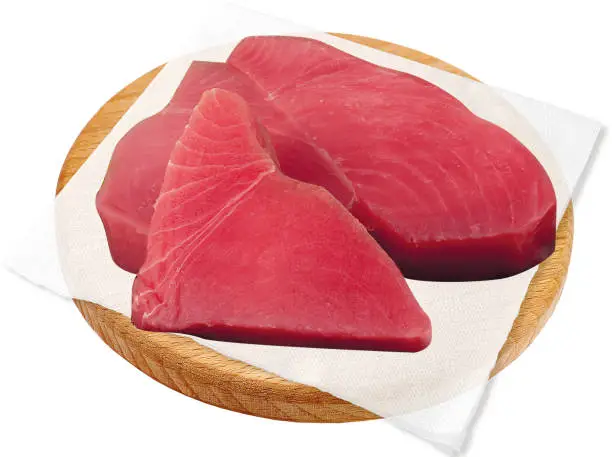 raw tuna steak, raw tuna steak, sashimi, sushi, fillet, slice fish meat, seafood, fin, tail fin, tail, vertebrate, animal body part, fishing industry, grilled fish, vitality, silver color, saltwater fish, preparation, salmon, trout, tilapia, grouper, part of meat, wood plate isolated on white, background, animal fin, seafood, meat, sea, meal, gourmet, close-up, dinner, cooking, delicious, health, ingredient, fried, fresh water, mackerel, eating, lunch, protein, acid, omega-3, macro, dieting, underwater, river, agriculture, organic, nature, healthy eating