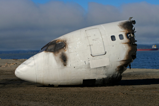 airliner cockpit at crash site (film set)