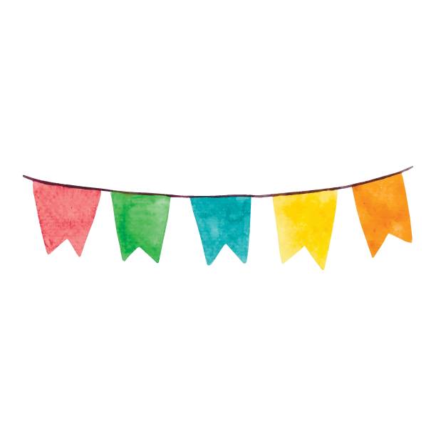 ilustrações de stock, clip art, desenhos animados e ícones de happy birthday garland and flags. colored decor - pennant flag party old fashioned