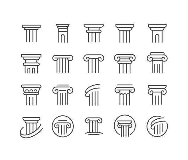 ilustraciones, imágenes clip art, dibujos animados e iconos de stock de iconos de columna - serie classic line - roman classical greek history past