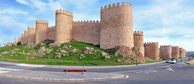 Panoramic view on the walls surrounding the old town of Avila, Spain, the highest city on the Spanish meseta