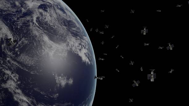 istock Planet Earth with many satellites around it. View from space. 1403996600