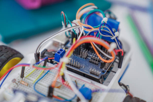 istock Close up of a robot made by students 1403997241