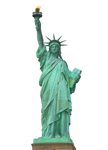 Aerial view from a helicopter of the Lady Liberty shining her torch.