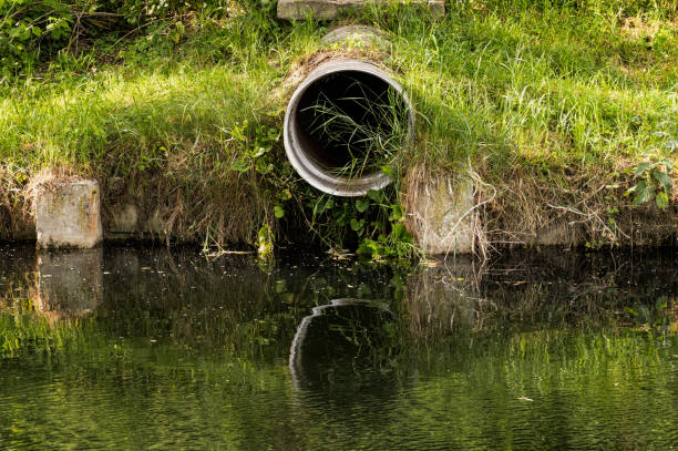 old sewer, water pollution - sewage pond imagens e fotografias de stock