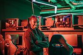 Black female teenager in a Esports Gaming Cafe