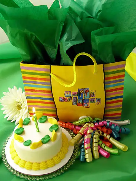 Birthday items with green and yellow theme - good for non-gender specific celebration
