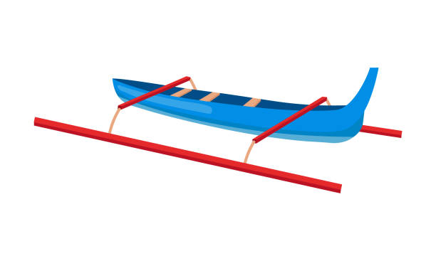 ilustraciones, imágenes clip art, dibujos animados e iconos de stock de objeto vectorial de color semiplano de jukung - canoa con balancín