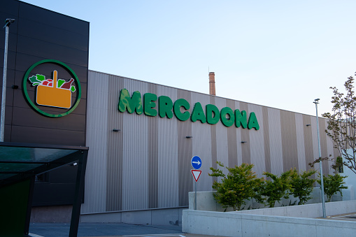 Campos, Spain; december 05 2021: Main facade of the Mercadona supermarket chain, in the Majorcan town of Campos