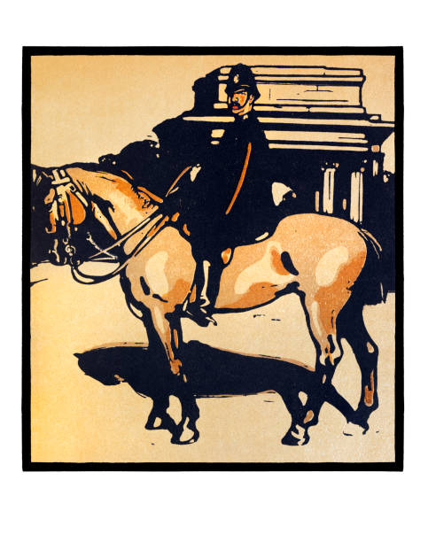 полицейский на коне в лондон-сити иллюстрация в стиле модерн 1898 - police officer security staff honor guard stock illustrations