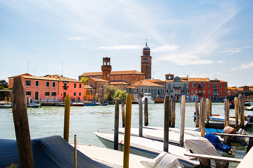 Clock tower, Campo Santo Stefano on the Murano island. Venice, Italy.