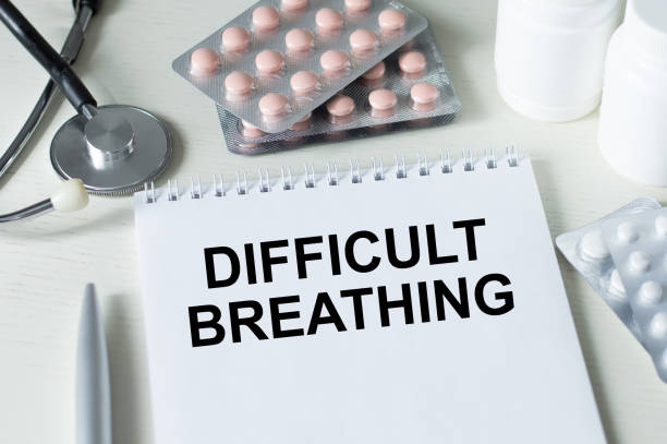 istock The text DIFFICULT BREATHING on a notebook on a doctor's desk, a medical concept 1404005519