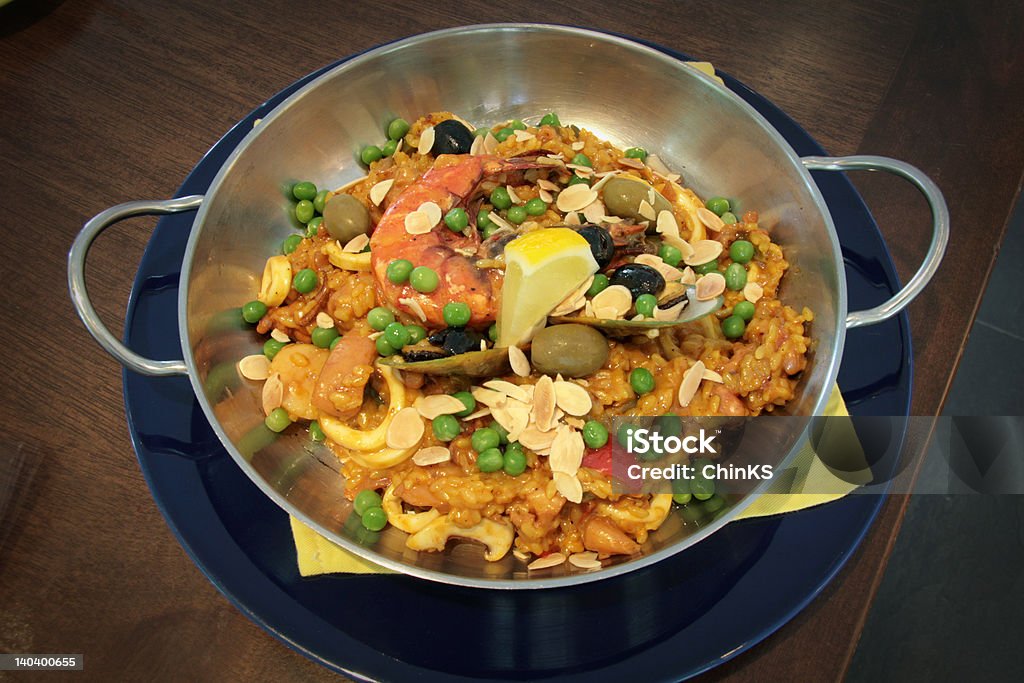 Paella mit Meeresfrüchten - Lizenzfrei Schwarz - Farbe Stock-Foto