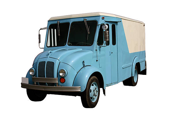 istock Vintage blue milk van on a white background 140401019