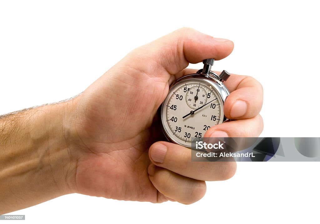 Stop-watch Stop-watch in a hand, isolated on white, clipping path included Checking the Time Stock Photo