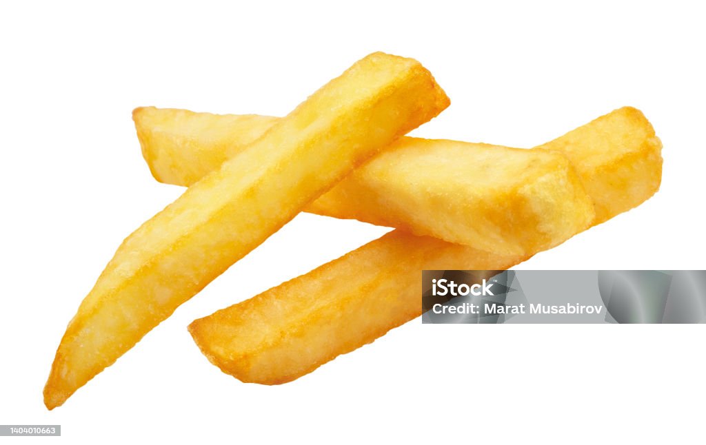 Delicious potato fries on white Delicious potato fries, isolated on white background Burger Stock Photo