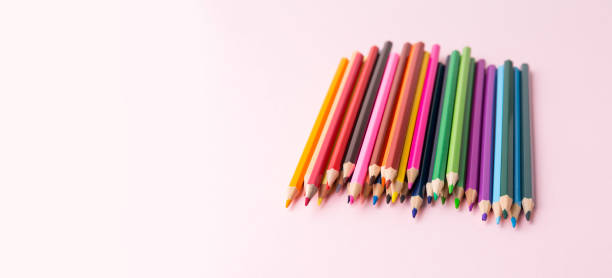 istock Colored pencil set, sharpened pencils of different colors. Copy space 1404011270