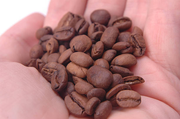 Coffee on my hand stock photo