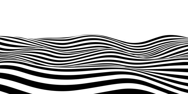 психоделическая оптическая иллюзия. абстрактный векторный искаженный фон с черно-белыми линиями. текстуры узоров оп-арта. - illusion spiral black white stock illustrations