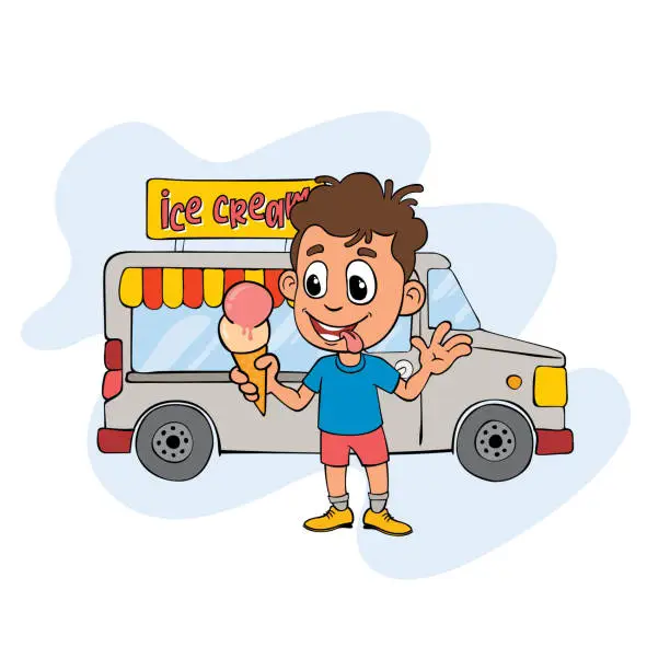 Vector illustration of Ice cream and child