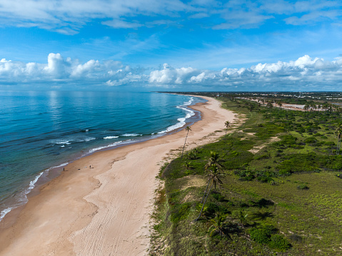 drone view on idyllic coastline in Guarajuba – Bahia, Brazil