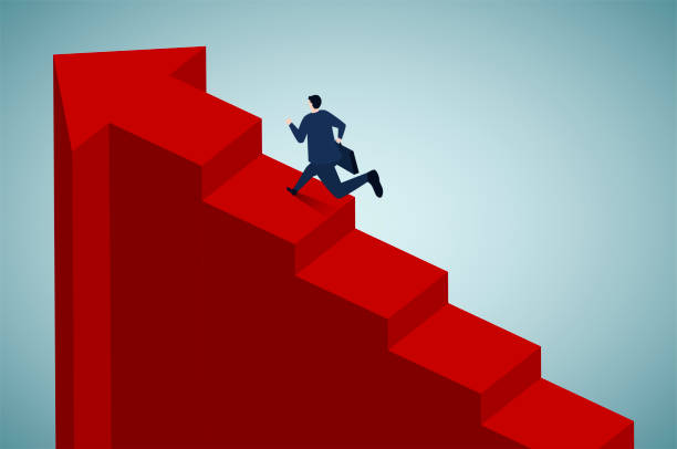 ilustrações, clipart, desenhos animados e ícones de direção - staircase determination goal high up