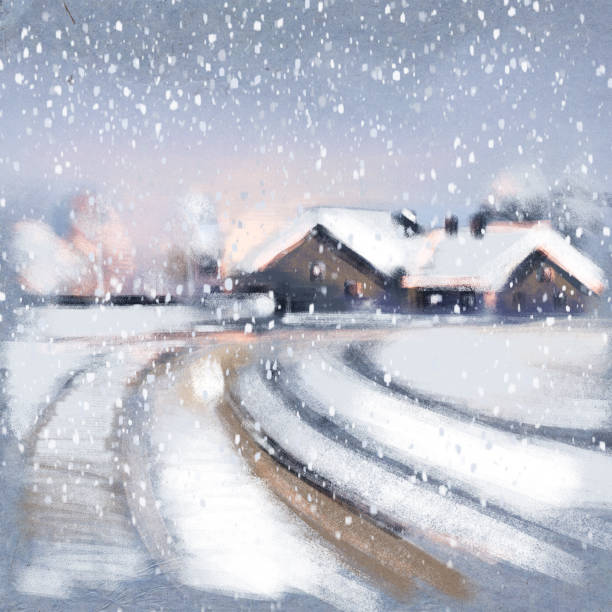 100+ Winter Evening Landscape Pastel Drawing Stock Photos