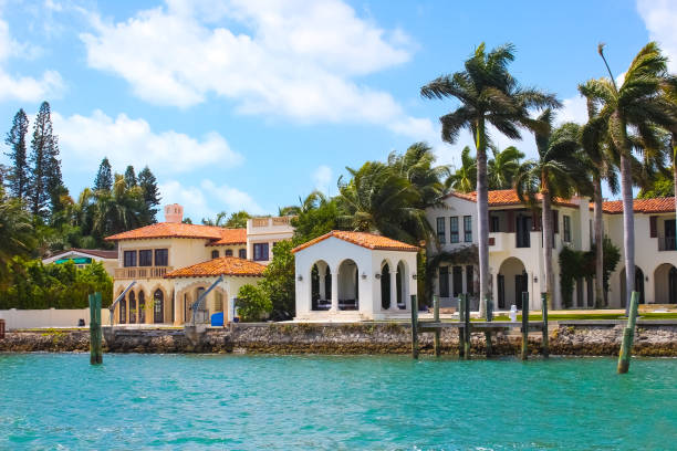 Miami, USA - April 24, 2022: Luxurious mansion in Miami Beach, florida at U.S.A on April 24, 2022