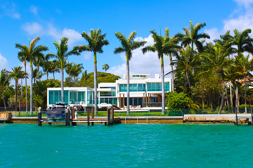 Miami, USA - April 24, 2022: Luxurious mansion in Miami Beach, florida at U.S.A on April 24, 2022