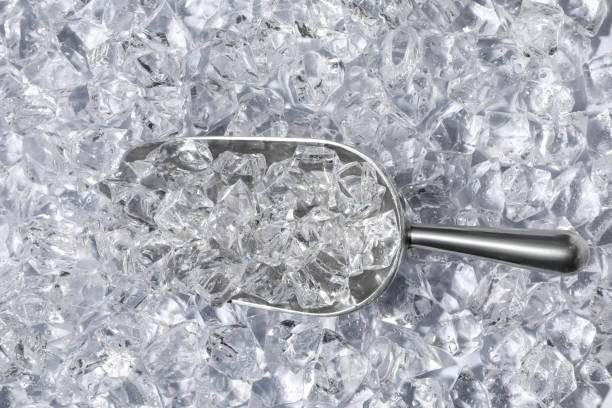 istock Metal scoop on crushed ice, top view 1404024989
