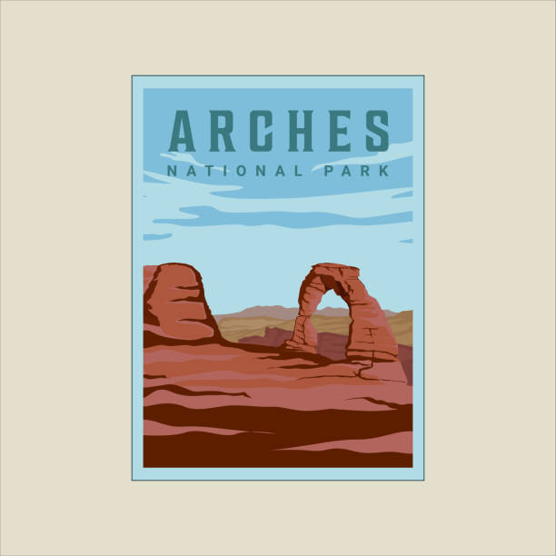 arches national park vintage poster illustration template graphic design. outdoors adventure for business travel arches national park vintage poster illustration template graphic design. outdoors adventure for business travel arches national park stock illustrations