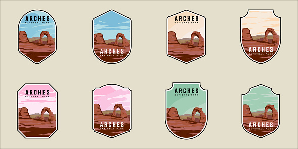 set of emblem arches national park vector illustration template graphic design.bundle collection of various sky and cloud color vintage outdoors and adventure sign or symbol for business travel