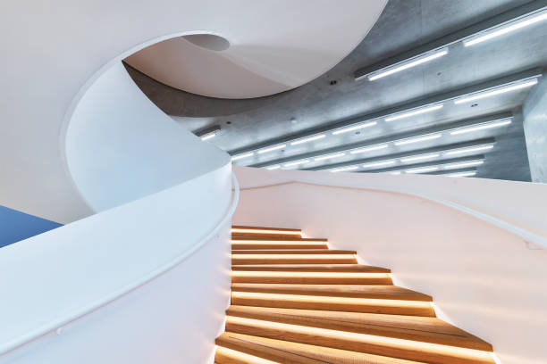 istock Interior view of modern spiral staircase. Contemporary architecture abstract background 1404026514
