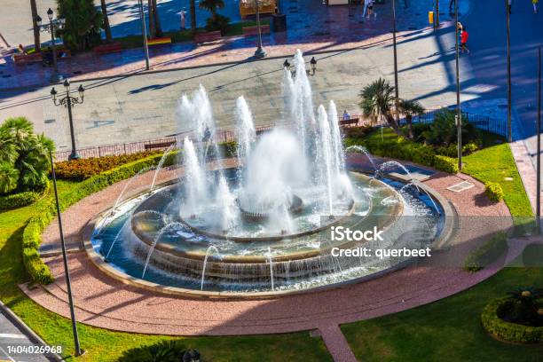 Plaza Del Ayuntamiento With Fountain In Valencia Stock Photo - Download Image Now - Building Exterior, City, City Life