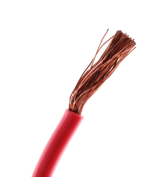 istock Red cable on white background, closeup. Electrician's supply 1404028936