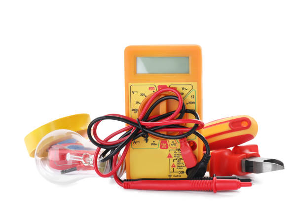 istock Set of electrician's tools and accessories on white background 1404029682