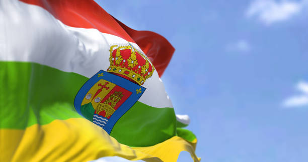 istock La Rioja flag waving in the wind on a clear day 1404029912