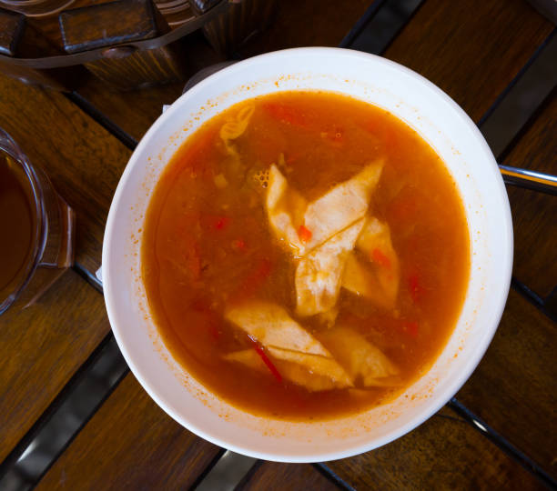 Oriental uzbek beef soup lagman. Central Asian cuisine