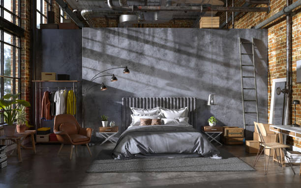 istock Industrial style of dark living room interior, 3d render 1404031430