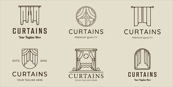 set of curtains  line art simple minimalist vector illustration template icon graphic design. bundle collection of various curtain for business concept