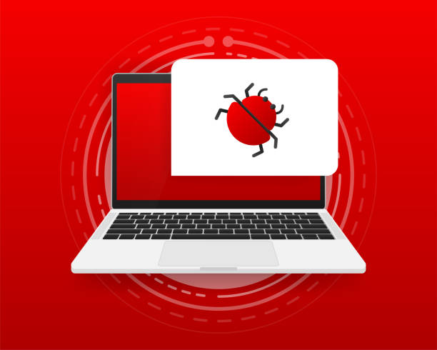 illustrations, cliparts, dessins animés et icônes de virus informatique dans les appareils. alerte à l’écran. analyse des problèmes. illustration vectorielle. - target computer bug computer network security