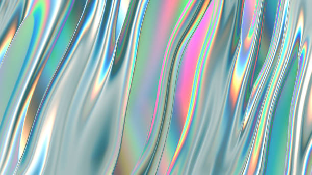 Closeup of Abstract Smooth Chromatic fluid waves background. Liquid holographic colorful texture background. Highly-textured. High quality details. Closeup of Abstract Smooth Chromatic fluid waves background. Liquid holographic colorful texture background. Highly-textured. High quality details. chrome stock pictures, royalty-free photos & images