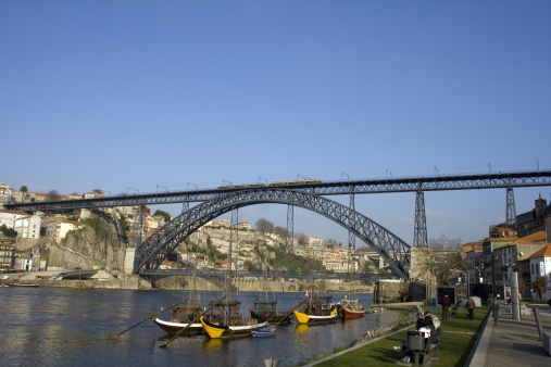 Oporto Luis I Bridge by Gustav Eiffel from 1886 withe Two trays