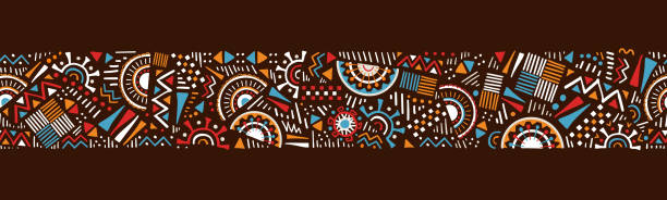 handgezeichnetes abstraktes nahtloses muster, ethnischer hintergrund, einfacher stil - ideal für textilien, banner, tapeten, verpackung - vektordesign - afrikanische kultur stock-grafiken, -clipart, -cartoons und -symbole