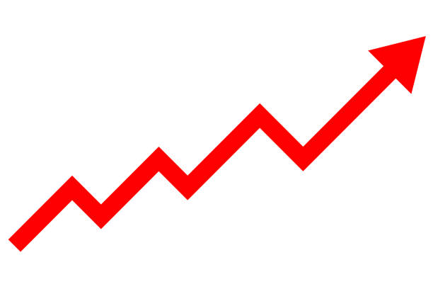 illustrazioni stock, clip art, cartoni animati e icone di tendenza di semplice freccia poligonale ascendente (rosso) - arrow up