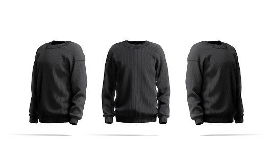 Maqueta de suéter de punto negro en blanco, vista frontal y lateral photo