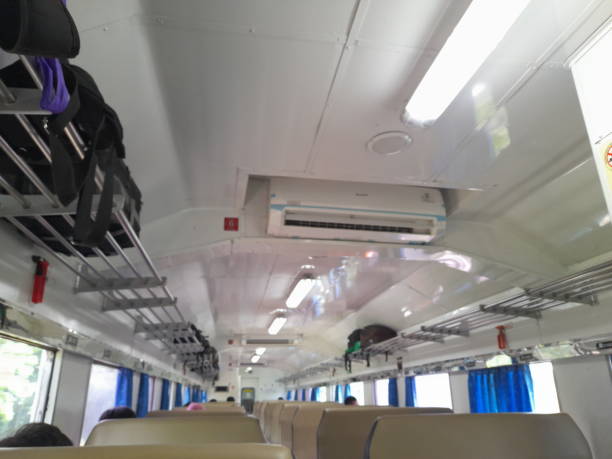 Air conditioner inside of the train Additional Air conditioner standart has putting in the train in Indonesia. train air conditioner stock pictures, royalty-free photos & images