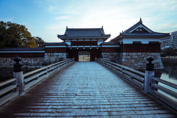Hiroshima, Japan - January 14, 2020: Inner Buildings in the Black Carp Castle yard