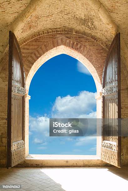 Ancient Wooden Door Stock Photo - Download Image Now - Door, Open, Arch - Architectural Feature