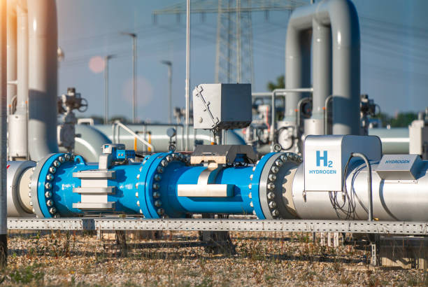 rurociąg do produkcji energii odnawialnej wodoru - gaz wodorowy do czystej energii elektrycznej, elektrownia słoneczna i wiatrowa - pipeline gas pipe pipe natural gas zdjęcia i obrazy z banku zdjęć